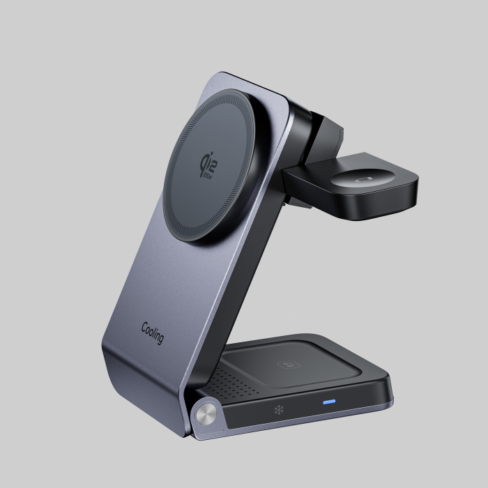Stație de Încărcare Wireless iSEN W103, Magnetică 3 în 1, Pliabilă, Încărcare Telefon 25W, Smartwatch 2.5W, Căști TWS 5W, Suport Reglabil, Design Compact [2]