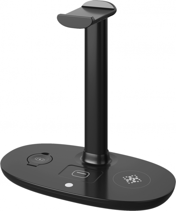 Suport casti / Incarcator wireless iSEN 4 in 1 Negru, Incarcator casti 3W max, Incarcator ceas 2W max, Incarcator telefon 15W max [4]