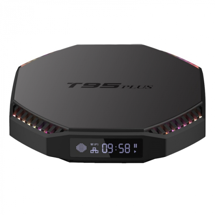 TV Box T95 Plus Smart Media Player Negru Resigilat, 8K, RAM 8GB, ROM 64GB, Android 11, RK3566 Quad Core, WiFi dual band, Lumini pulsatorii