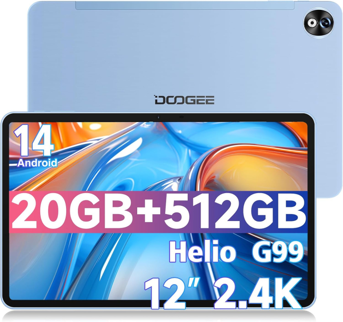 DOOGEE T40 Pro VIP Tablet, Blue, 4G LTE, 12" 2.4K IPS, 20GB RAM (8GB + 12GB Expandable), 512GB, Helio G99, 10800mAh, 33W, Android 14, Dual SIM [2]