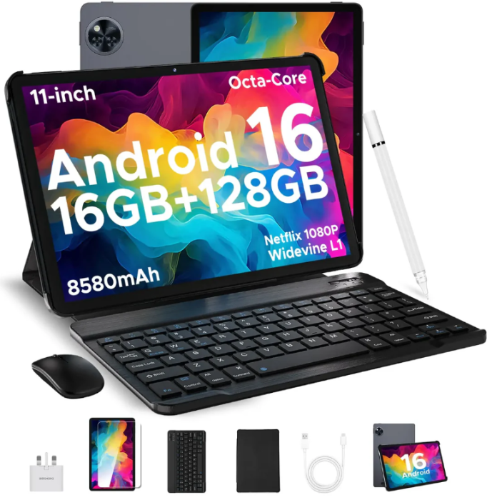 Tableta Doogee U11, VIP, Gri, 11'' HD IPS 90Hz, 16GB RAM (4GB + 12GB extensibili), 128GB ROM, 13MP + 5MP, Android 16, Unisoc T606, 8580mAh, 10W, Deblocare faciala, Wi-Fi 5 [1]