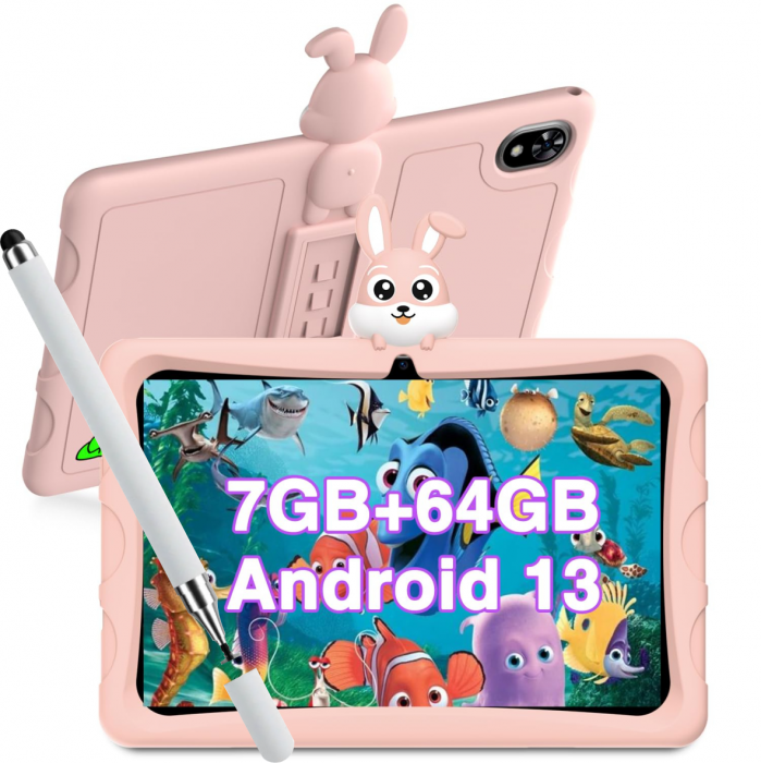 Tableta Doogee U9KID Pink, 10.1 IPS HD TUV SUD, Android 13, 7GB RAM (3GB + 4GB extensibili), 64GB ROM, RK3562, 5060mAh, Husa Silicon, WiFi6, Aplicatii Copii