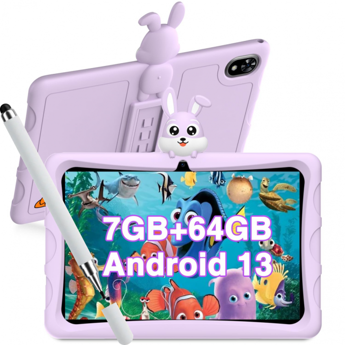 Tableta Doogee U9KID Purple, 10.1 IPS HD TUV SUD, Android 13, 7GB RAM (3GB+4GB), 64GB ROM, RK3562, 5060mAh, Husa Silicon, WiFi6, Aplicatii Copii
