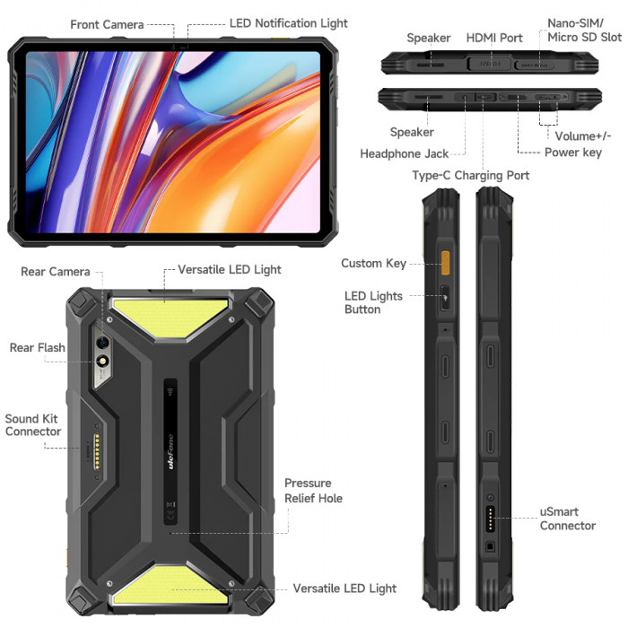 Ulefone Armor Pad 3 Pro Black Tablet, 4G, 10.36" 2K, 16GB RAM (8GB + 8GB expandable), 256GB ROM, Dual 1100 Lumen LED Flashlight, 50MP+32MP, Android 13, MediaTek MT8788, 33280mAh Battery, Dual SIM [3]
