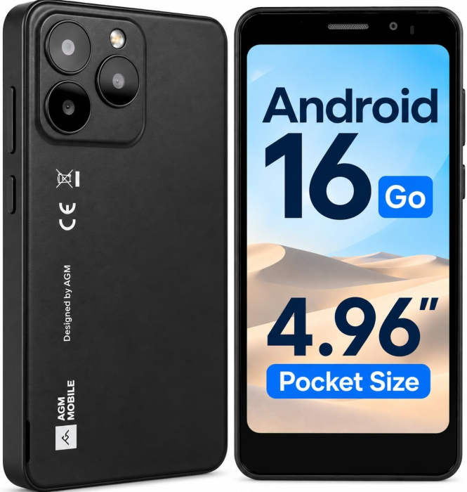 Telefon Mobil AGM Note N2 Active, Negru, 4G LTE, 4.96”, 6GB RAM (3GB + 3GB extensibili), 32GB ROM, Unisoc SC9863A Octa-Core, Android 16 Go, IP54, 3000mAh, Dual SIM [2]