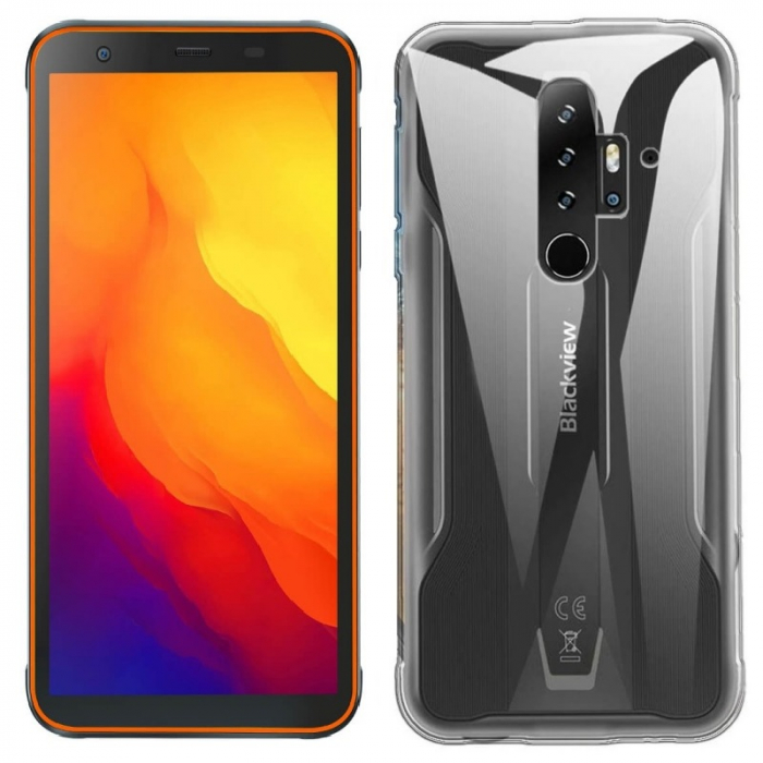 Pachet telefon mobil Blackview BV6300 4G 3 32 Orange + Husa transparenta din silicon