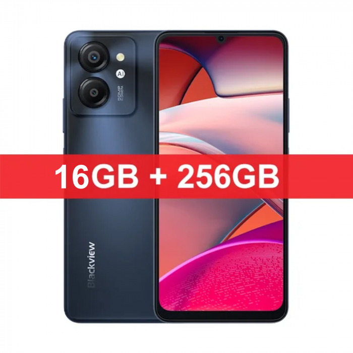 Telefon mobil Blackview Color 8 Grey, 4G, 6.75   HD+ 90Hz, 16GB RAM (8GB + 8GB extensibili), 256GB ROM, 50MP, Android 13, Unisoc T616, 6000mAh, Dual SIM