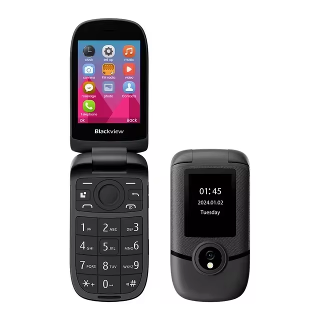 Telefon mobil Flip Blackview N2000, Black, 4G, Dual Display 2.8 + 1.77 , 48MB RAM +128MB ROM, RTOS, Unisoc T107, 1500mAh, SOS, DualSim