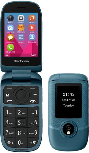 Telefon mobil Flip Blackview N2000, Blue, 4G, Dual Display 2.8 + 1.77 , 48MB RAM +128MB ROM, RTOS, Unisoc T107, 1500mAh, SOS, DualSim