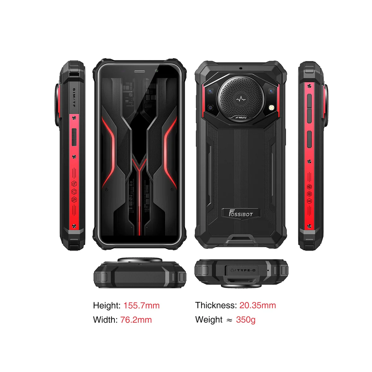 Telefon mobil FOSSiBOT F101P Negru cu rosu, 4G, 5.45" HD+ IPS, 7GB RAM (4GB+3GB extensibili), 64GB ROM, Android 13, 24MP AF+5MP+0.3MP, 10600mAh, 18W, NFC, Face ID, Dual SIM [6]