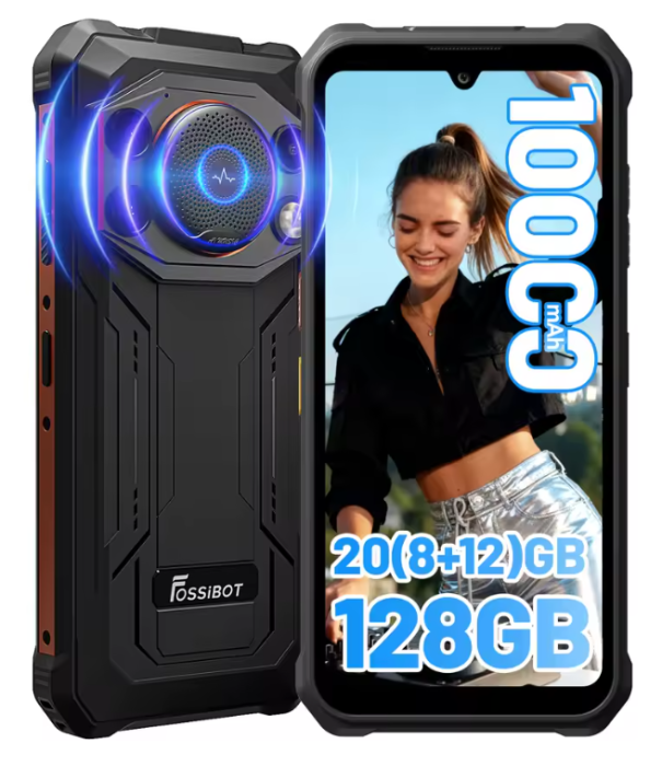 Telefon Mobil FOSSiBOT F110 Pro, Portocaliu, 6.745   HD+, 20GB RAM (8GB + 12GB Extensibili), 128GB ROM, Android 15, Dimensity 6300, 50MP, 10000mAh, 20W, NFC, Face ID, ToolKit, Difuzor 128dB, Dual SIM