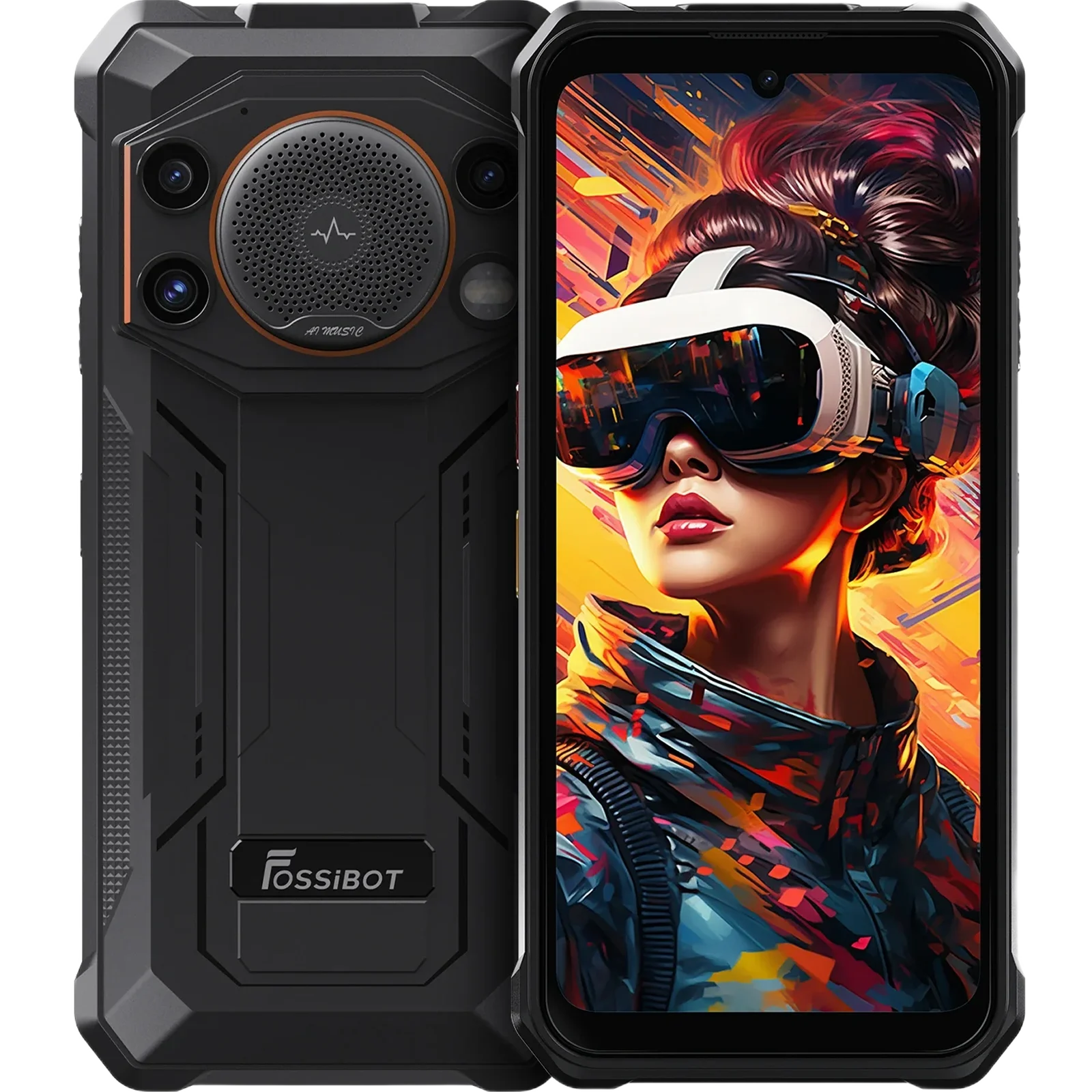 FOSSiBOT F110L 4G Black Mobile Phone, Orange, 6.745” HD+ Display, 12GB RAM (8GB + 4GB Expandable), 128GB ROM, Unisoc Tiger T615, 50MP + 8MP Camera, 10000mAh Battery, 128dB Speaker, 120LM Flashlight [2]