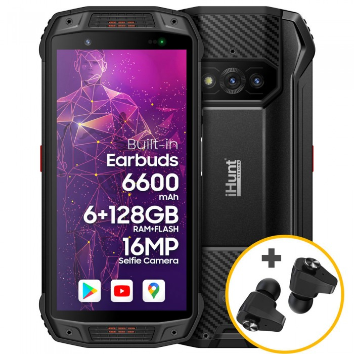 Telefon mobil iHunt Fit Runner Negru, 4G, IPS HD+ 5.5 , 6GB RAM, 128GB ROM, Android 12, Helio G35 , Bt v5.1, NFC, IP68, 6600mAh, Dual SIM