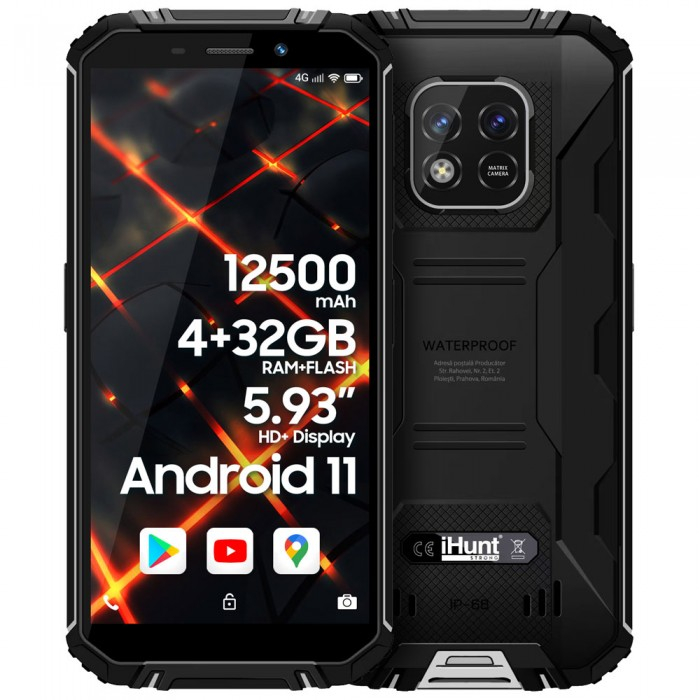 Therefore tribe Adaptive Telefon mobil iHunt Titan P13000 2022 Negru, 4G, IPS HD+ 5.93", 4GB RAM,  32GB ROM, Android 11, Helio A22, Bt v5.0, IP68, 12500mAh, Dual SIM