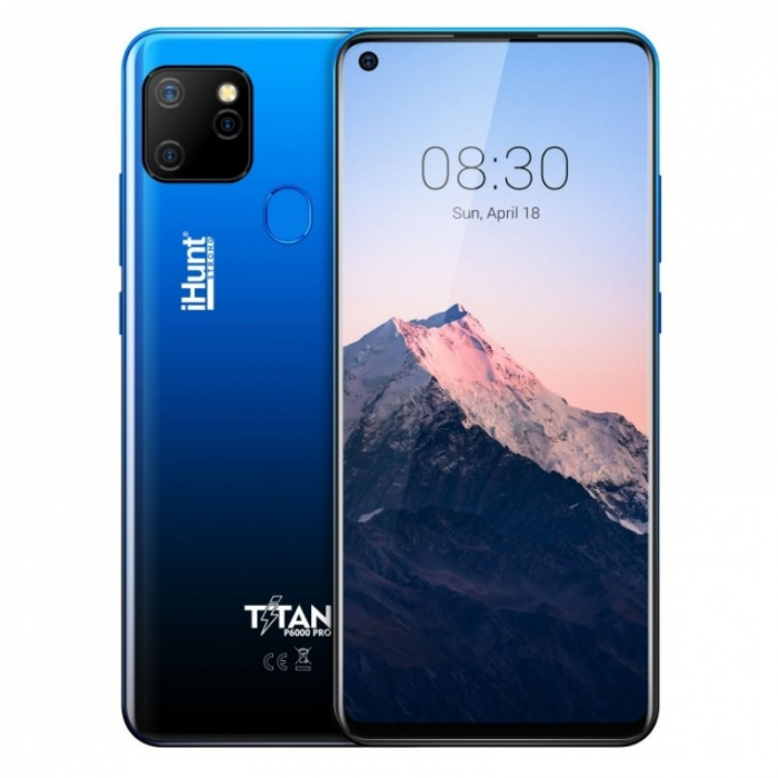 Telefon mobil iHunt Titan P6000 Pro 2021 Albastru, 4G, IPS 6.55 Punch, 4GB RAM, 128GB ROM, Android 10, Spreadtrum SC9863, 6000mAh, Dual SIM