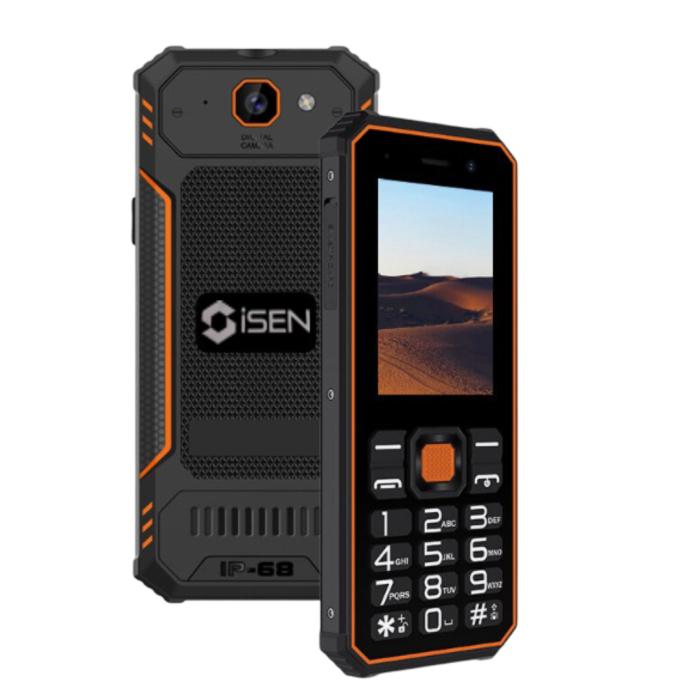 iSEN F1 mobiltelefon, Narancssárga, 4G, 2.4" LCD, 0.3MP hátlapi + 0.08MP előlapi, 48MB RAM, 128MB ROM, Mocor OS, Unisoc T107, IP68, QWERTY, Zseblámpa, 2500mAh, Dual SIM [2]