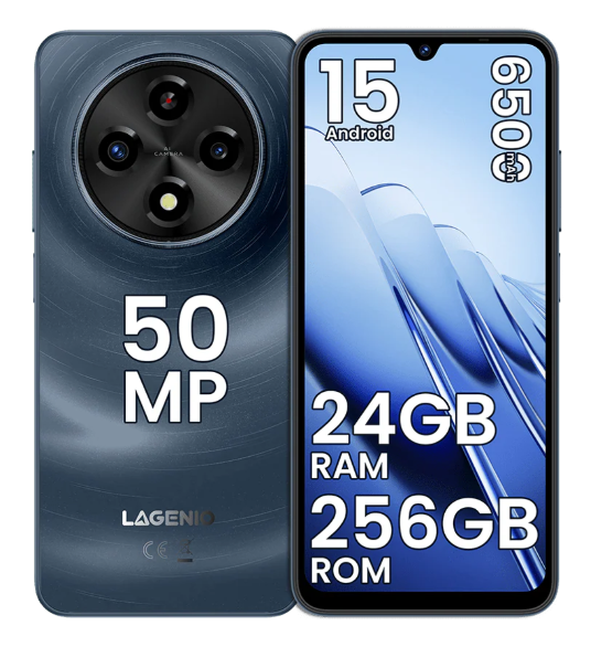 Telefon Mobil LAGENIO A12 Pro, Albastru Inchis, 4G, 6.9   HD 120Hz, 24GB RAM (8GB + 16GB Extensibili), 256GB ROM, 50MP, Android 15, Unisoc T7250, OTG, Jack, FaceID, Gemini AI, 6500mAh, Dual SIM