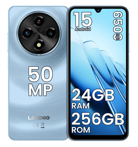 Telefon Mobil LAGENIO A12 Pro, Albastru, 4G, 6.9   HD 120Hz, 24GB RAM (8GB + 16GB Extensibili), 256GB ROM, 50MP, Android 15, Unisoc T7250, OTG, Jack, FaceID, Gemini AI, 6500mAh, Dual SIM
