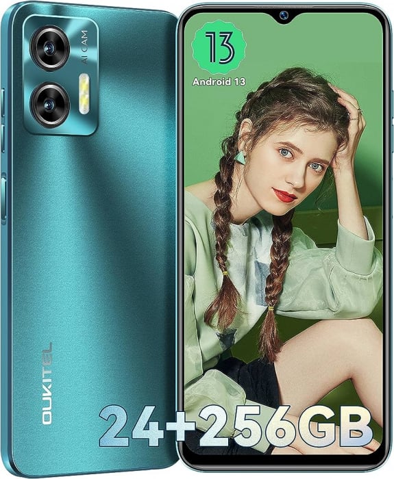 Telefon mobil Oukitel C35 Green, 4G, IPS 6.56 HD+, 24GB (12+12) RAM, 256GB ROM, Android 13, T616 Octa cores, 5150mAh, NFC, OTG, Dual SIM