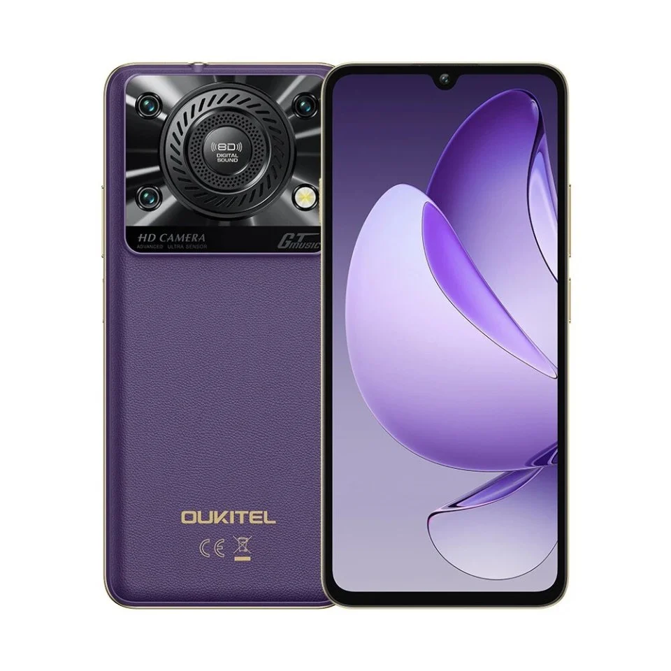 Mobiltelefon OUKITEL C60, Lila, 4G, 6.88" HD+ IPS, 16GB RAM (4GB + 12GB bővíthető), 128GB ROM, 13MP, Android 15, Unisoc T606, 110dB hangszóró, Zseblámpa, 10000mAh, 18W, Nano SIM [1]