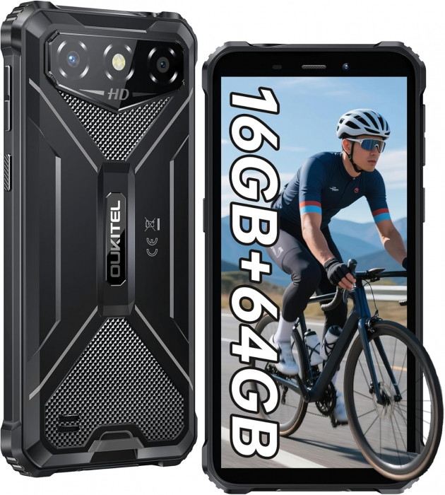 Telefon Mobil Oukitel G3, Negru, 4G, Ecran Waterdrop HD+ de 6  , 16GB RAM(4GB + 12GB Extensibili), 64GB ROM, 13MP, Android 14, MT6762, Face ID, Buton Personalizabil, 6300mAh, 10W, Dual SIM