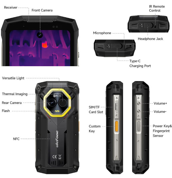 Mobiltelefon Ulefone Armor Mini 20T Pro, Fekete, 5G, FLIR Hőkamera, 4,7" FHD+ 90Hz, 16GB RAM (8GB + 8GB bővíthető), 256GB ROM, Android 14, 6200mAh, Dual SIM [5]