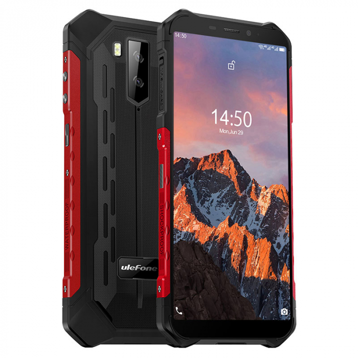 Pachet iSEN, Ulefone Armor X5 PRO Rosu, 4G, IPS 5.5   + folie de silicon, 4GB RAM, 64GB ROM, Android 10, Helio A25, NFC, IP68, 5000mAh, Dual SIM