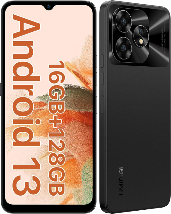 Telefon mobil UMIDIGI A15C Graphite Black, 4G, 6.7 FHD, (8+8)GB RAM, 128GB ROM, Android 13, Unisoc T606, NFC, Dual SIM, 5000mAh