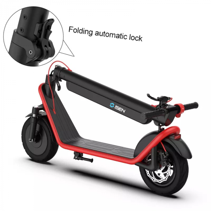 Foldable electric scooter iSEN X11 2026 Red, 10 inch, front suspension, 500W, max autonomy 50km, max speed 25km/h, detachable battery [3]