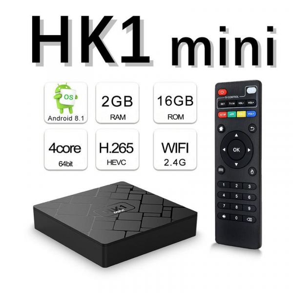 TV BOX HK1 Mini 4K, Android 8.1, 2GB RAM 16GB ROM, Kodi 18, RK3229 Quad core, Wifi, Lan, Slot Card,