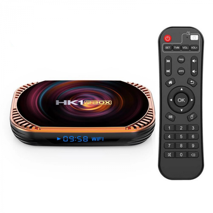 TV Box HK1 RBOX X4, 8K, Android 11, 4GB RAM, 32GB ROM, S905X4, DAC stereo, USB 3, WiFi dual band, Bluetooth, HDMI imagine noua