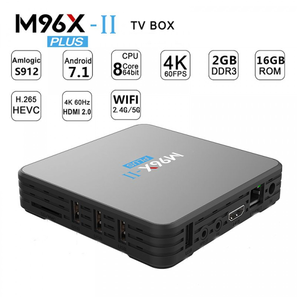 TV BOX M96X II Plus 4K, KODI 18, Amlogic S912, 2GB RAM 16GB ROM, Octa Core Cortex A53, Android 7.1, Wireless dual band