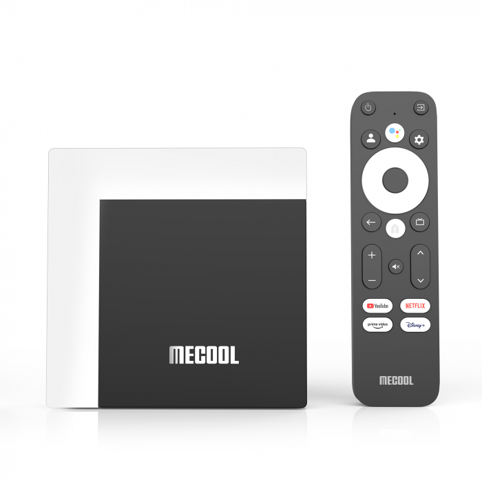 TV Box Mecool KM7 Plus Smart Media Player Negru cu alb, 4K, 2GB RAM, 16GB ROM, Android 11, Amlogic S905Y4 Quad Core A35, Google Assistant