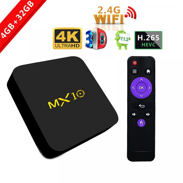 TV BOX MX10 4K, KODI 17.4 , Android 8.1, HDR, Quad Core RK3328, 4GB RAM DDR4 32GB ROM, WIFI, LAN, VP9, HDMI, USB, Slot Card