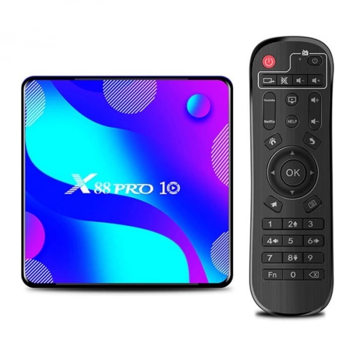 TV Box X88 Pro 10 Smart Media Player, 4K, RAM 4GB, ROM 32GB, Android 11, Rockchip RK3318 QuadCore, SPDIF, Slot Card, Wi-Fi dual band imagine noua