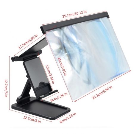 Suport cu lupa pliabil pentru telefon mobil iSEN 3D Phone Magnifying Glass Plus Negru [3]