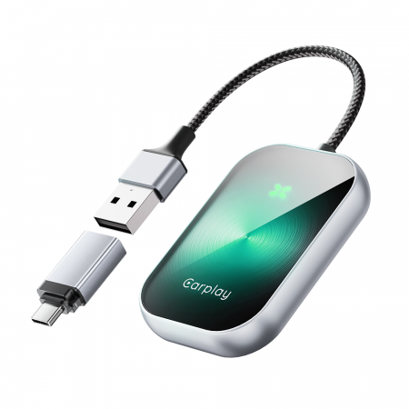 Accesorii Auto - Adaptor auto wireless iSEN A21 pentru Android Auto și CarPlay, Verde, USB și Type-C, Conectare automată, 5.8 GHz, Plug & Play