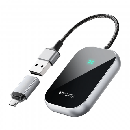 Accesorii Auto - Adaptor auto wireless iSEN A21 pentru Android Auto și CarPlay, Negru, USB și Type-C, Conectare automată, 5.8 GHz, Plug & Play