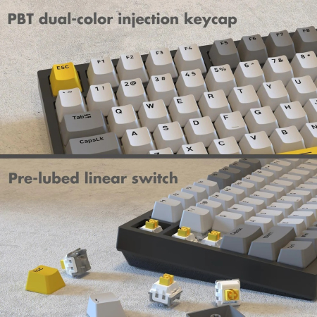 AJAZZ AK820 Mechanical Keyboard 75%, Wired, RGB, Moon Yellow Switch, Grey-White-Yellow [3]