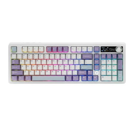 Gadgets - AJAZZ AK980 V2 Mechanical Keyboard TFT Screen Bluetooth ,2.4G Wireless ,Wired RGB, Purple-White-Blue