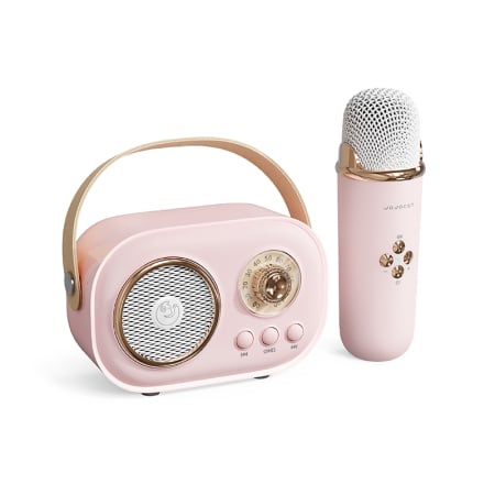 Portable Karaoke Machine iSEN C20 Plus, Pink, UHF Wireless Microphone, Bluetooth 5.0, HIFI Sound, Anti-howling, 2-4H Battery Life, Multiple Apps, 1000mAh/500mAh Battery, Type-C Charging [1]