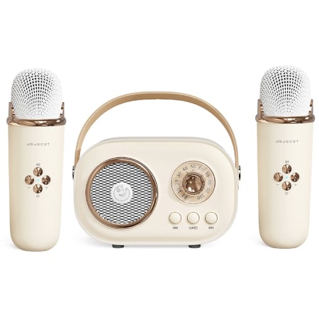 iSEN C20 Plus Hordozható Karaoke Gép, Bézs, UHF Vezeték Nélküli Mikrofon, Bluetooth 5.0, HIFI Hangzás, Anti-üvöltés, 2-4 Óra Üzemidő, Több Alkalmazással, 1000mAh/500mAh Akkumulátor, Type-C Töltés [2]