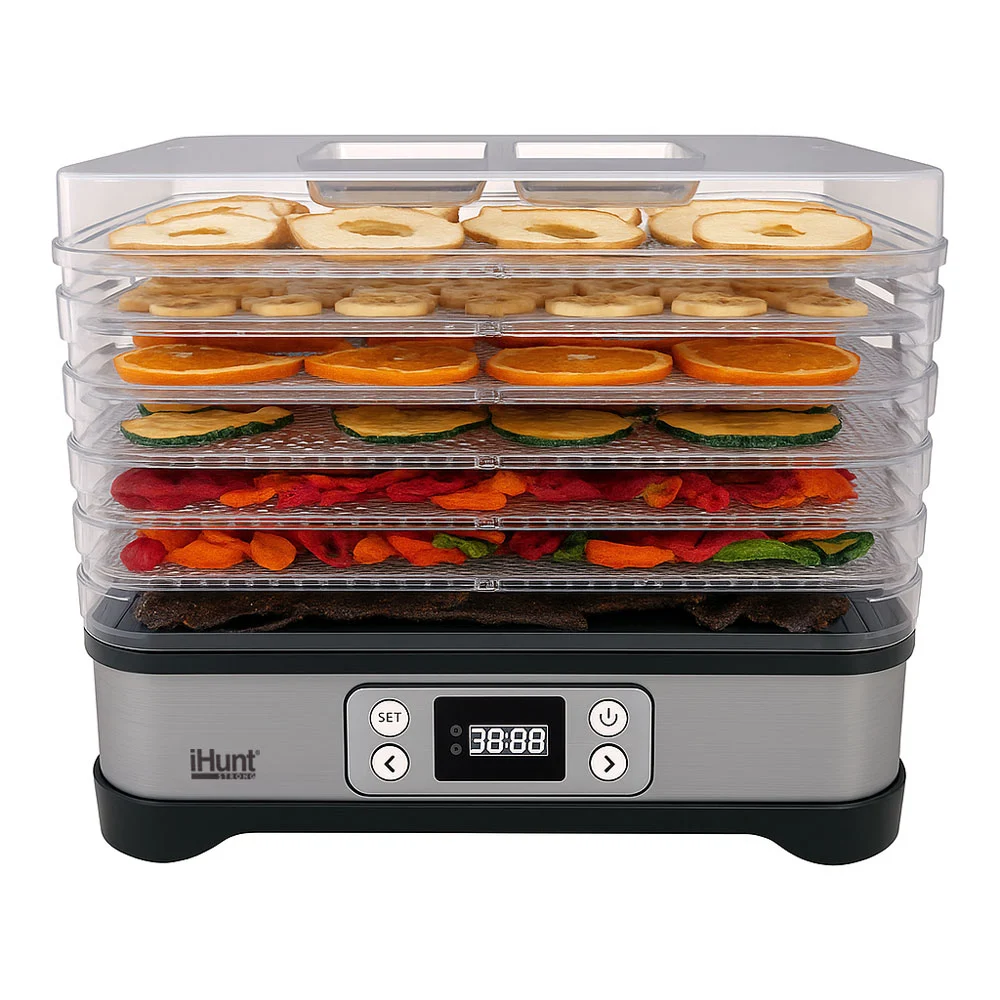 Aparat pentru Uscat Alimente iHunt Bro 3 în 1 Dehydrator, 220W, Inox Premium, Control Temperatură, Temporizator, Menținere la Cald, Oprire Automată [2]