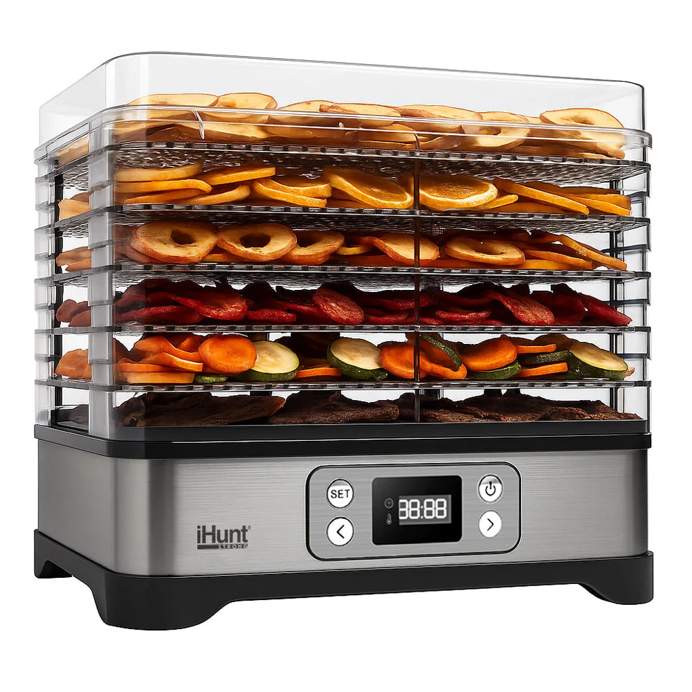 Aparat pentru Uscat Alimente iHunt Bro 3 în 1 Dehydrator, 220W, Inox Premium, Control Temperatură, Temporizator, Menținere la Cald, Oprire Automată [3]