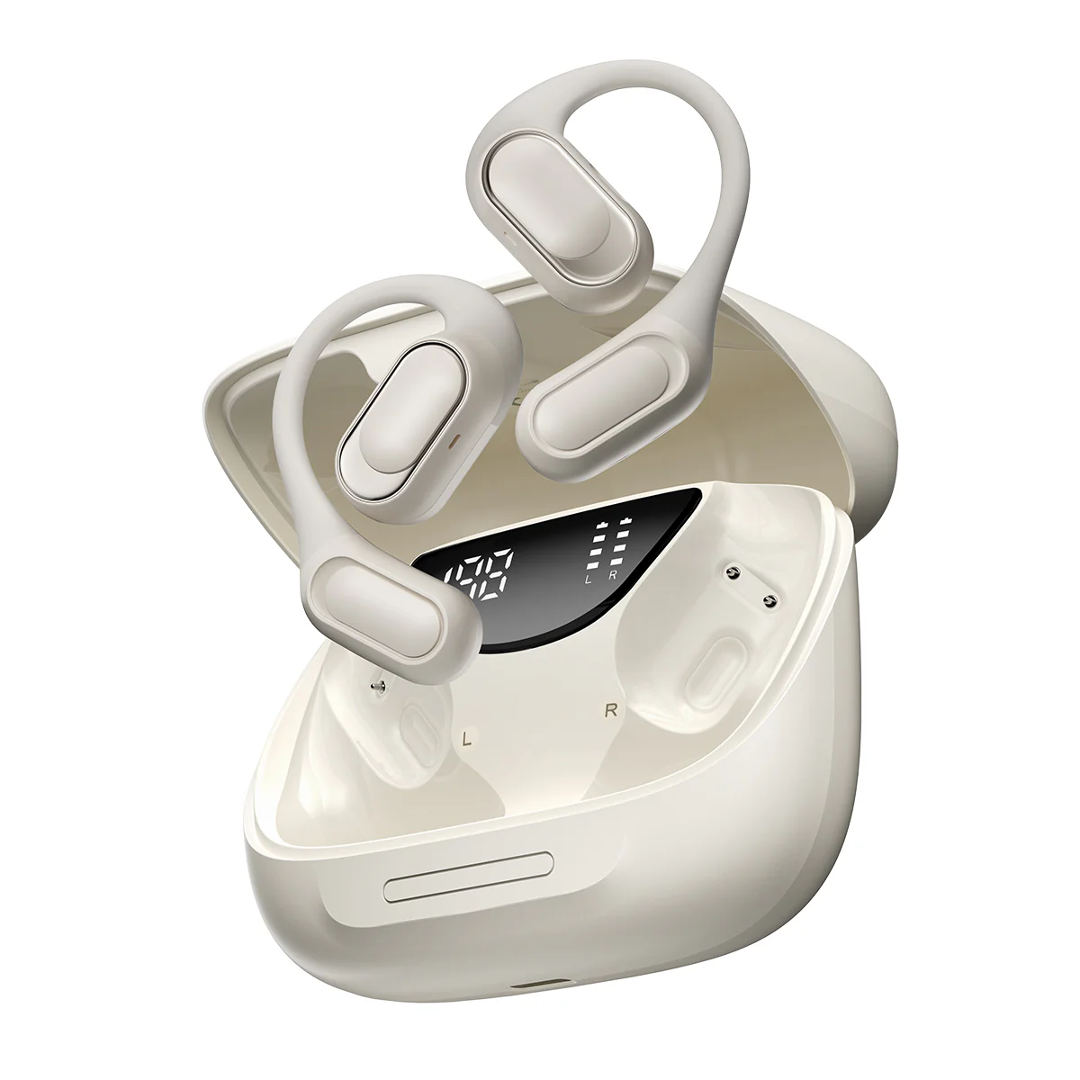 Vezeték nélküli fejhallgató - Blackview AirBuds 200 nyitott kialakítású vezeték nélküli fülhallgató 500mAh töltőtokkal, Fehér, Bluetooth 5.4, IP68, AI zajszűrés, Hangalapú asszisztens, Érintésvezérlés, Szilikon