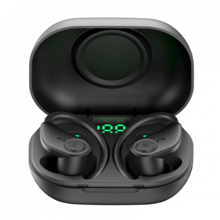 Vezeték nélküli, fülbe helyezhető fejhallgató rugalmas akasztóval Bluedio S6 TWS töltő- és hordtáskával, fekete, Bluetooth 5.1, érintésvezérlés, Type-C [1]