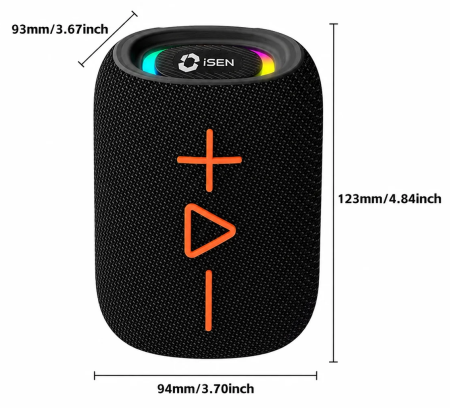 iSEN S360 Hordozható Hangszóró, Fekete, Bluetooth 5.4, 8W, RGB Fény, USB/TF, Hands-Free, Hi-Fi Hangzás, 1500mAh [1]