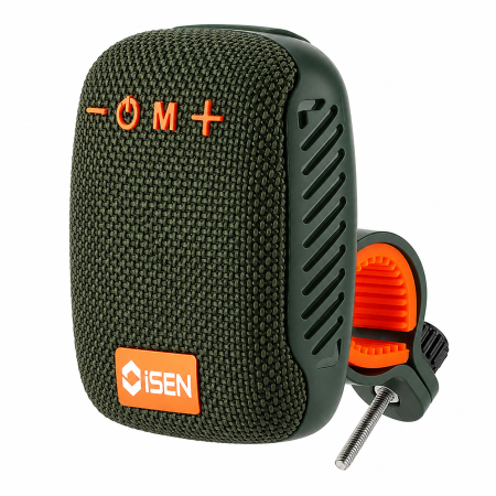 iSEN - Boxă Portabilă Bluetooth iSEN 392, Verde închis, 5W, Bluetooth 5.3, IPX5, Sunet Stereo 360°, Montare Rapidă pe Ghidon Bicicletă sau Trotinetă Electrică, Suport Inclus