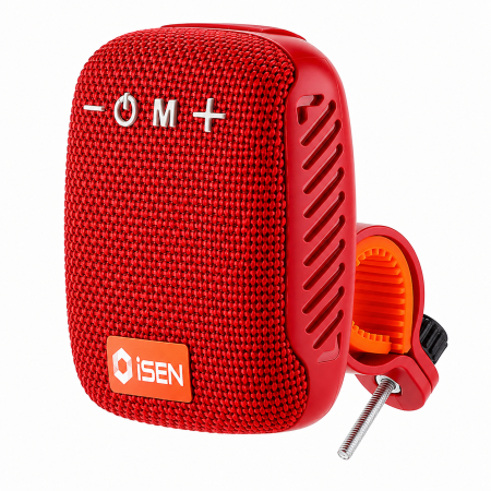 iSEN - Boxă Portabilă Bluetooth iSEN 392, Rosu, 5W, Bluetooth 5.3, IPX5, Sunet Stereo 360°, Montare Rapidă pe Ghidon Bicicletă sau Trotinetă Electrică, Suport Inclus