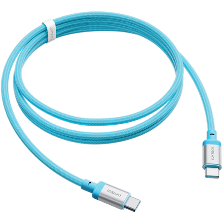 Accesorii - Cablu de date Cuktech dual  USB Type-C, Albastru, 1m, incarcare rapida 240W, cu invelis de material, 480Mbps